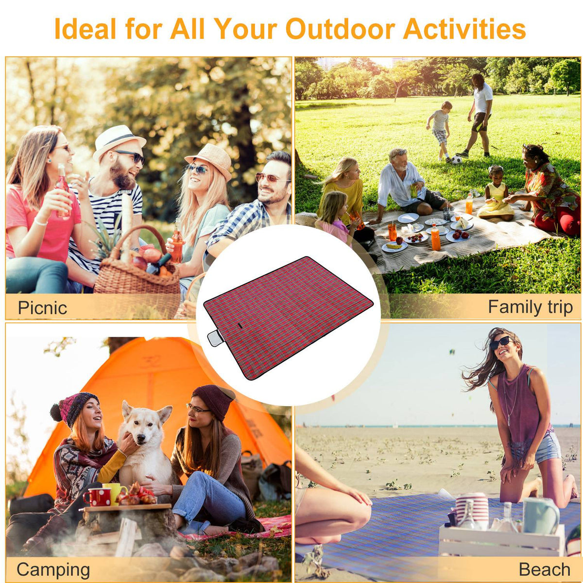 Waterproof Foldable Picnic Blanket with Carry Strap