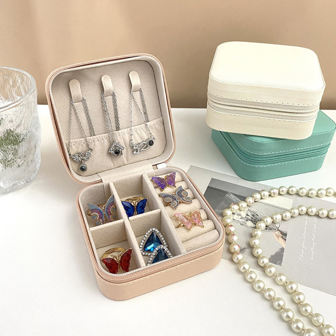 Portable Travel Jewelry Organizer | Zippered PU Leather Case