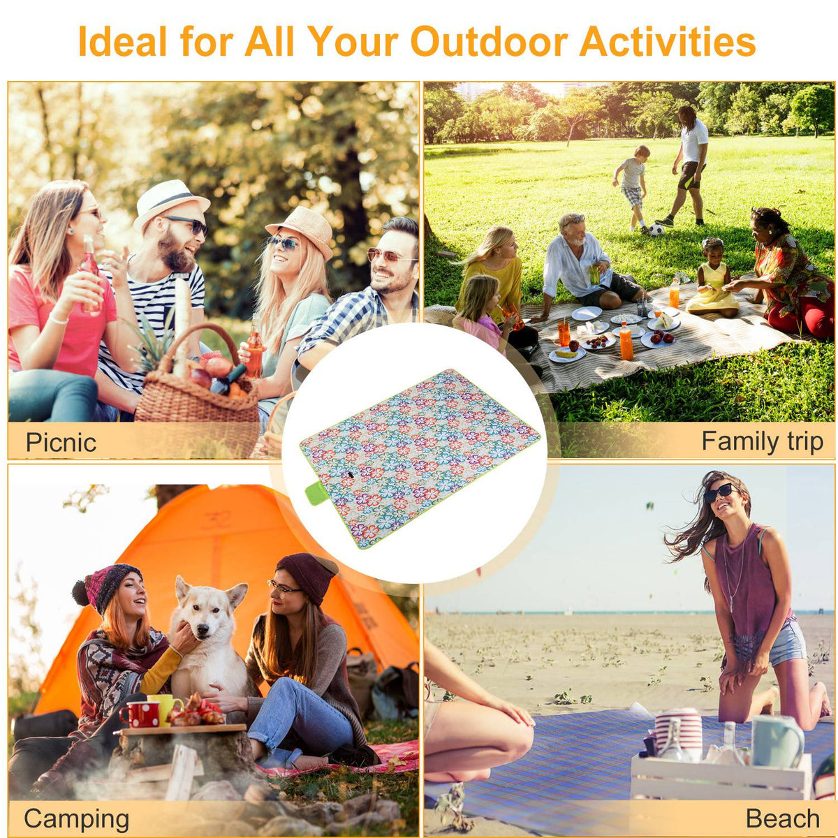 Waterproof Foldable Picnic Blanket with Carry Strap