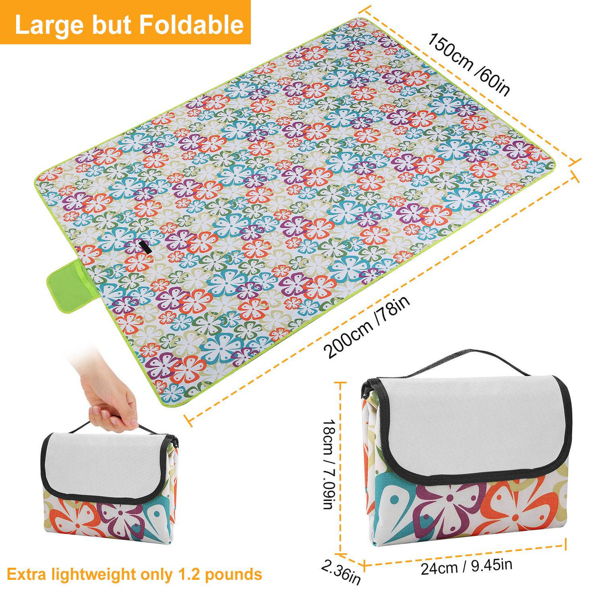 Waterproof Foldable Picnic Blanket with Carry Strap