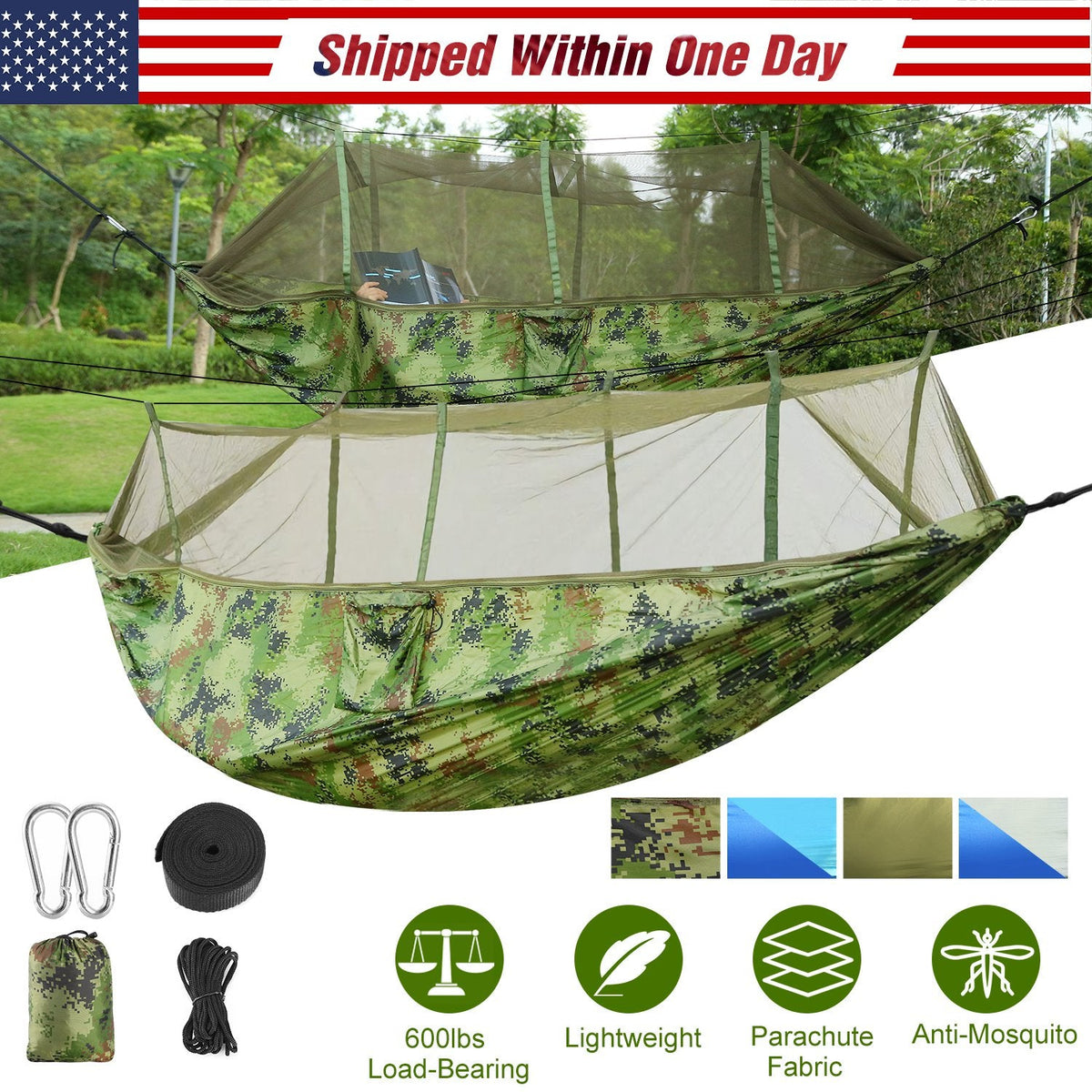 GemGear 2-Person Camping Hammock with Mosquito Net