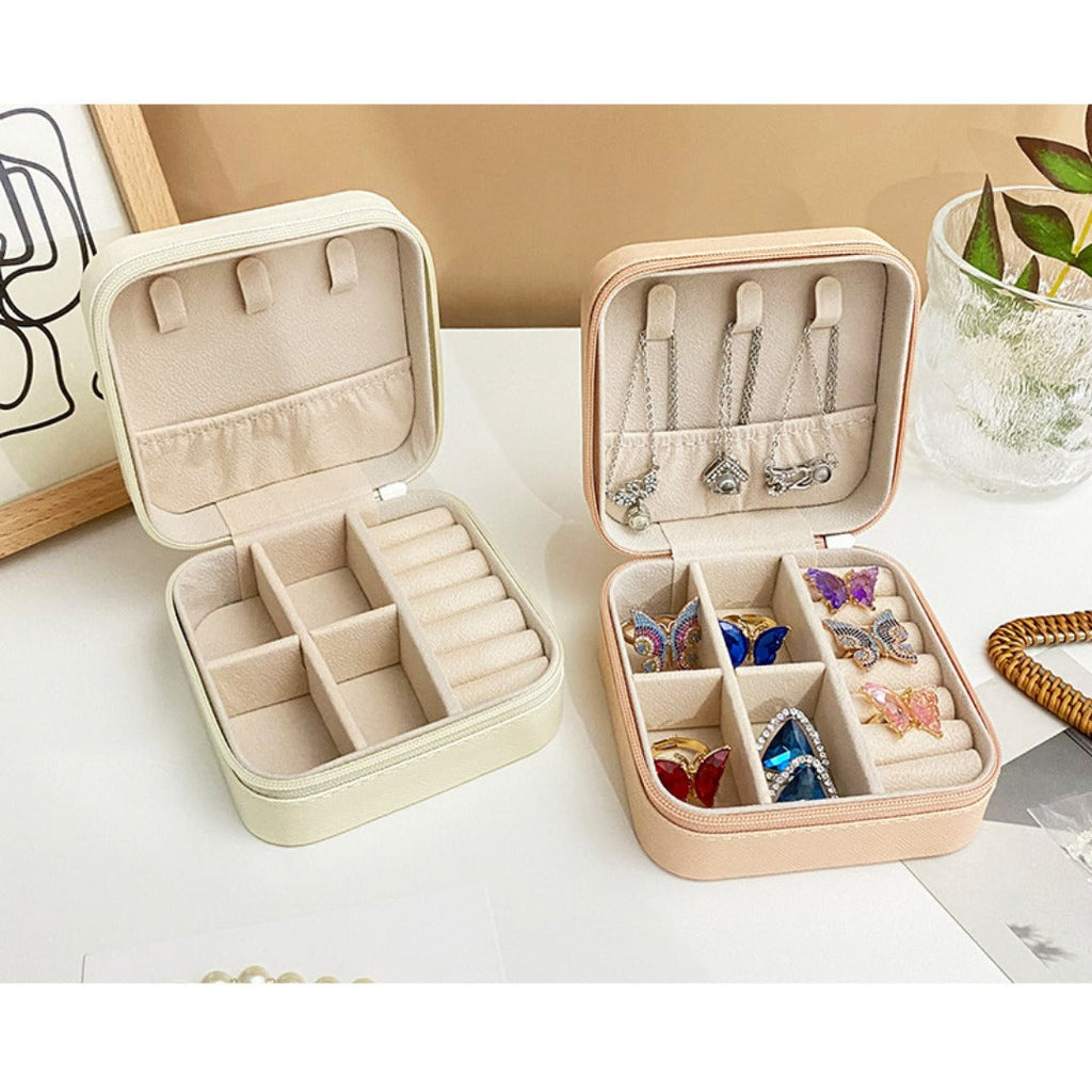 Portable Travel Jewelry Organizer | Zippered PU Leather Case
