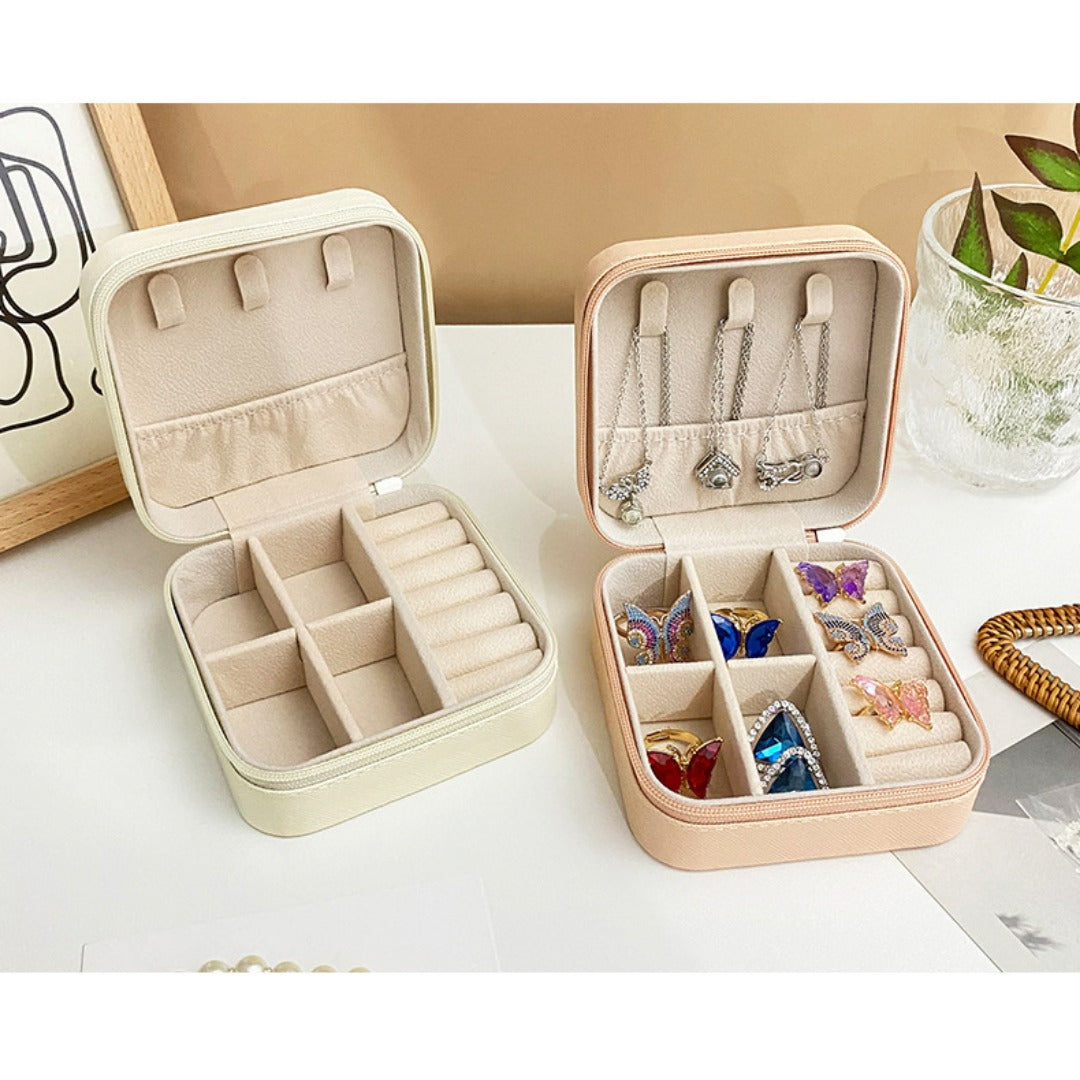 Portable Travel Jewelry Organizer | Zippered PU Leather Case