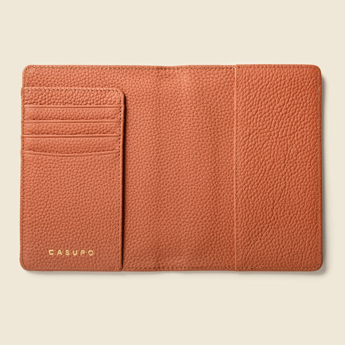 Tan leather passport wallet with RFID-blocking lining