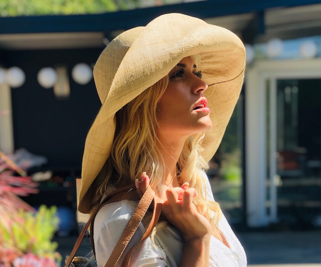 Monica 5" & 7" Wide Brim Solid Color Packable Raffia Straw Sun Hats