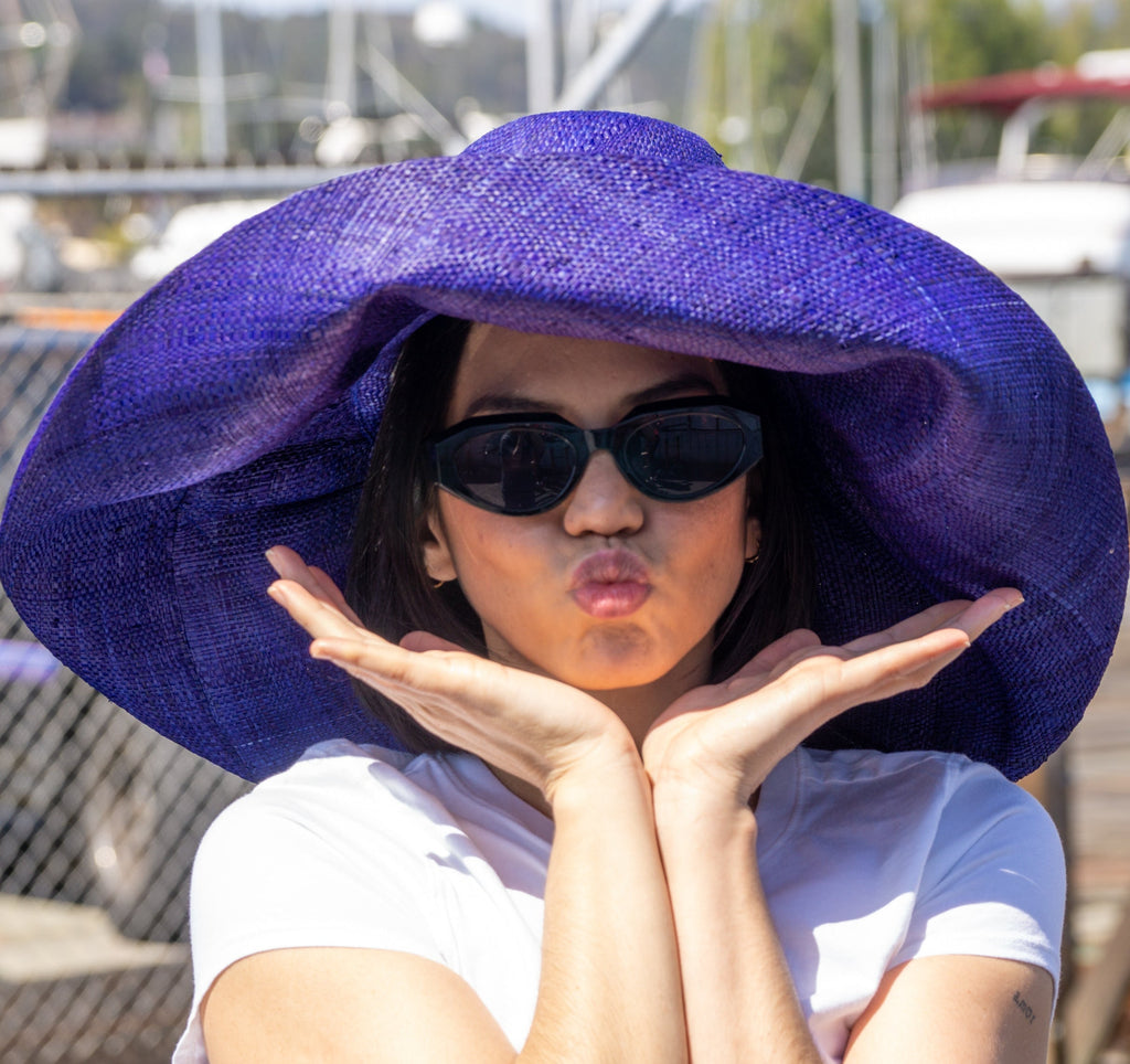 Monica 5" & 7" Wide Brim Solid Color Packable Raffia Straw Sun Hats