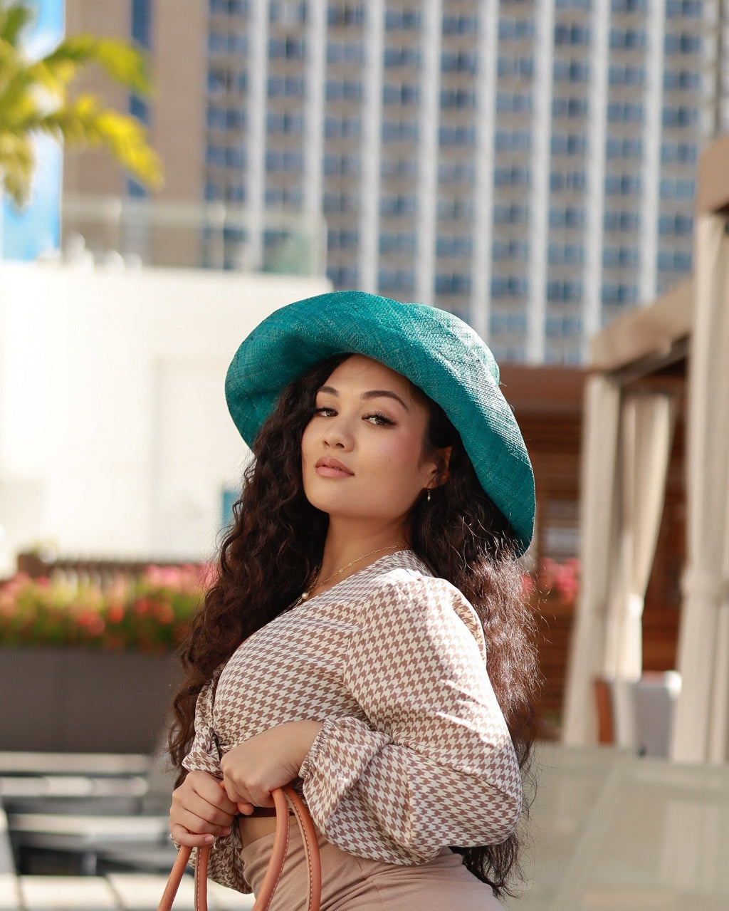 Monica 5" & 7" Wide Brim Solid Color Packable Raffia Straw Sun Hats