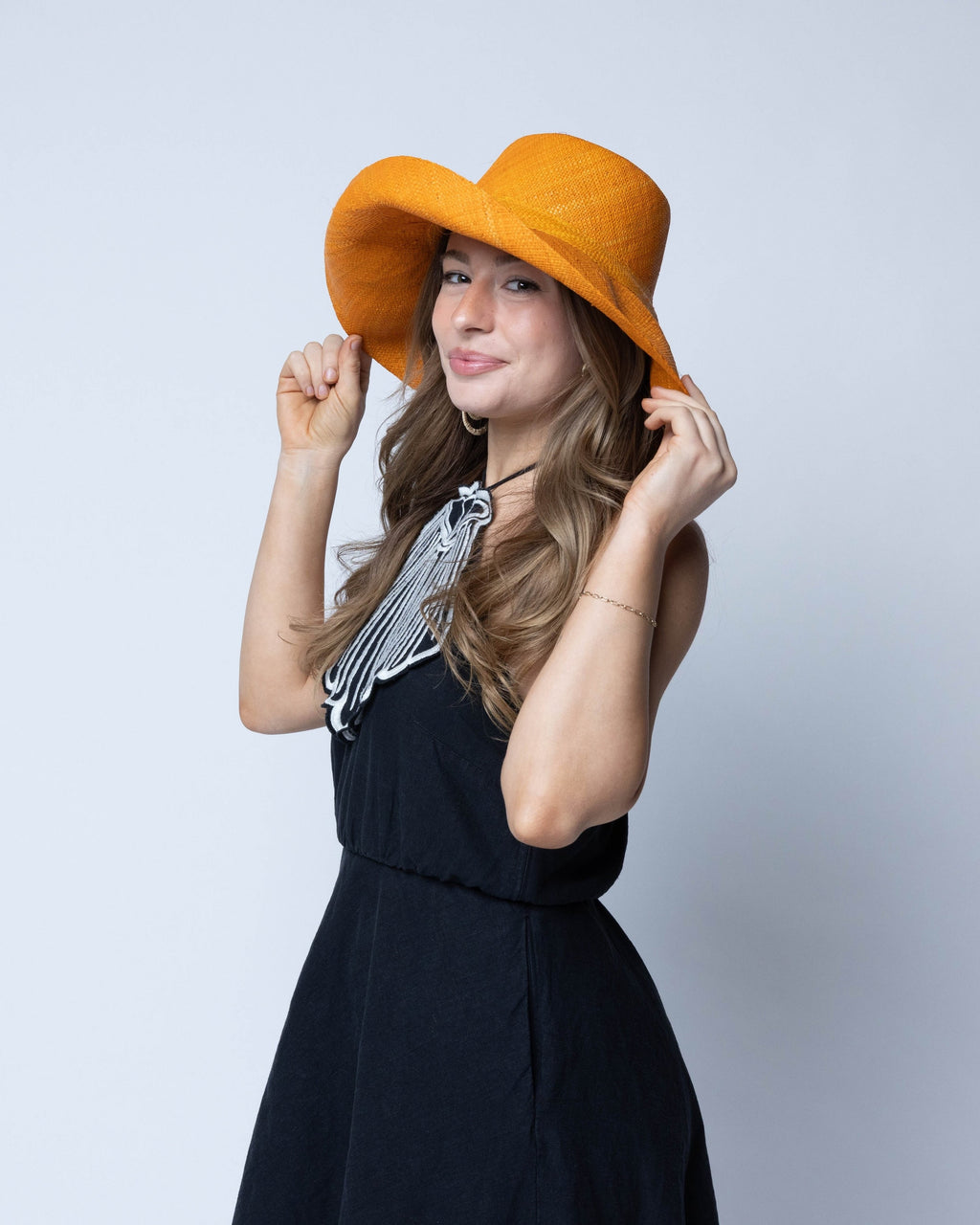 Monica 5" & 7" Wide Brim Solid Color Packable Raffia Straw Sun Hats