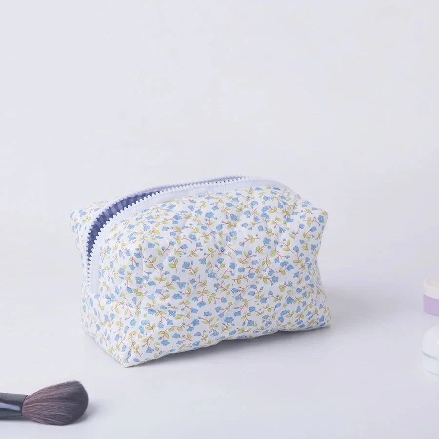 Floral Quilted Travel Makeup Bag