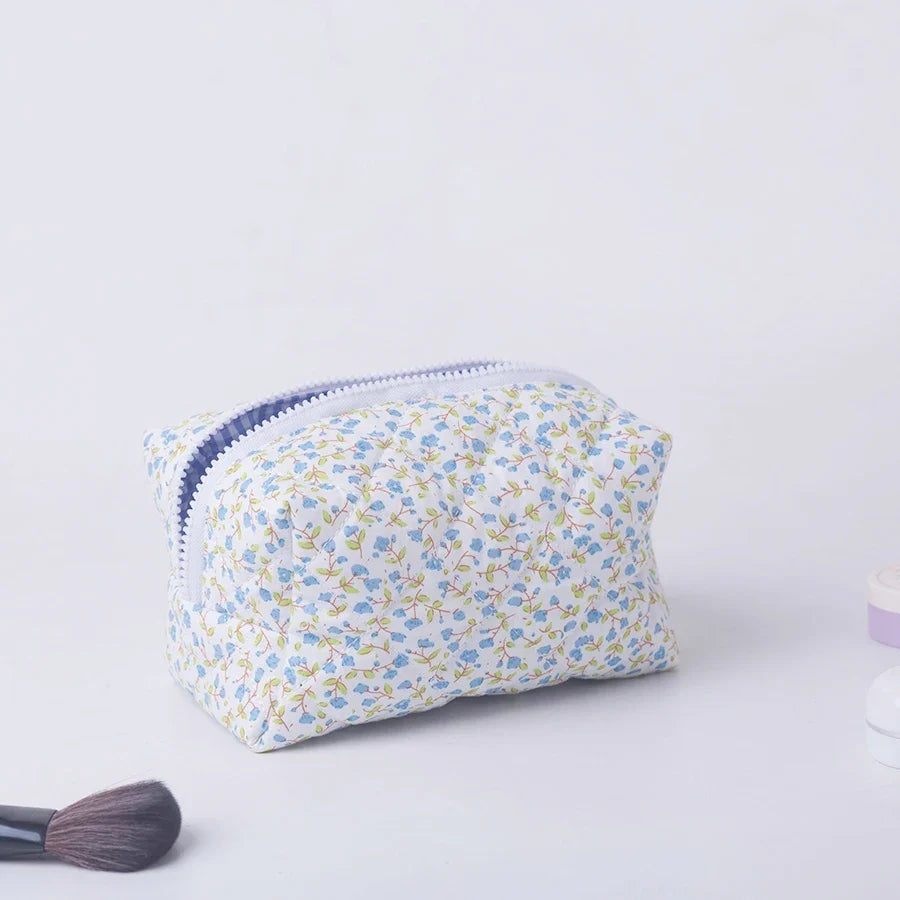 Floral Quilted Travel Makeup Bag
