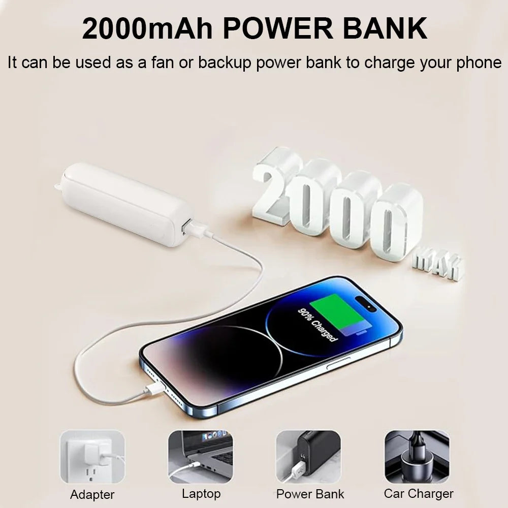 Foldable USB Rechargeable Travel Fan with Power Bank