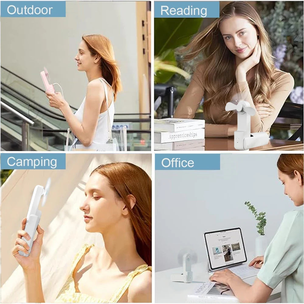 Foldable USB Rechargeable Travel Fan with Power Bank