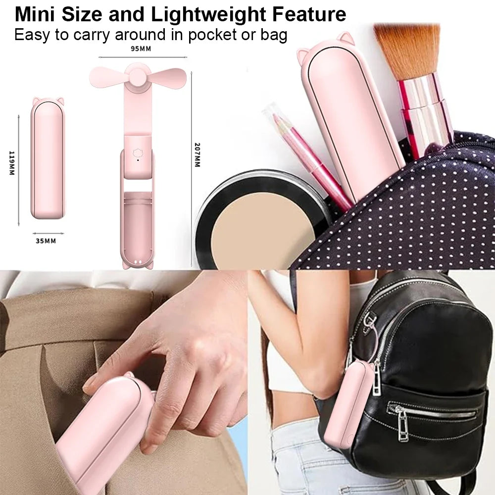 Foldable USB Rechargeable Travel Fan with Power Bank