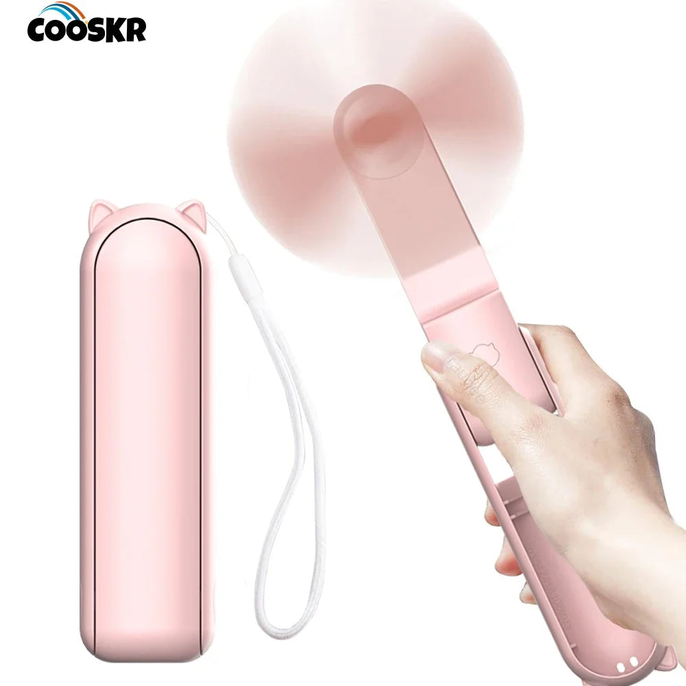 Foldable USB Rechargeable Travel Fan with Power Bank