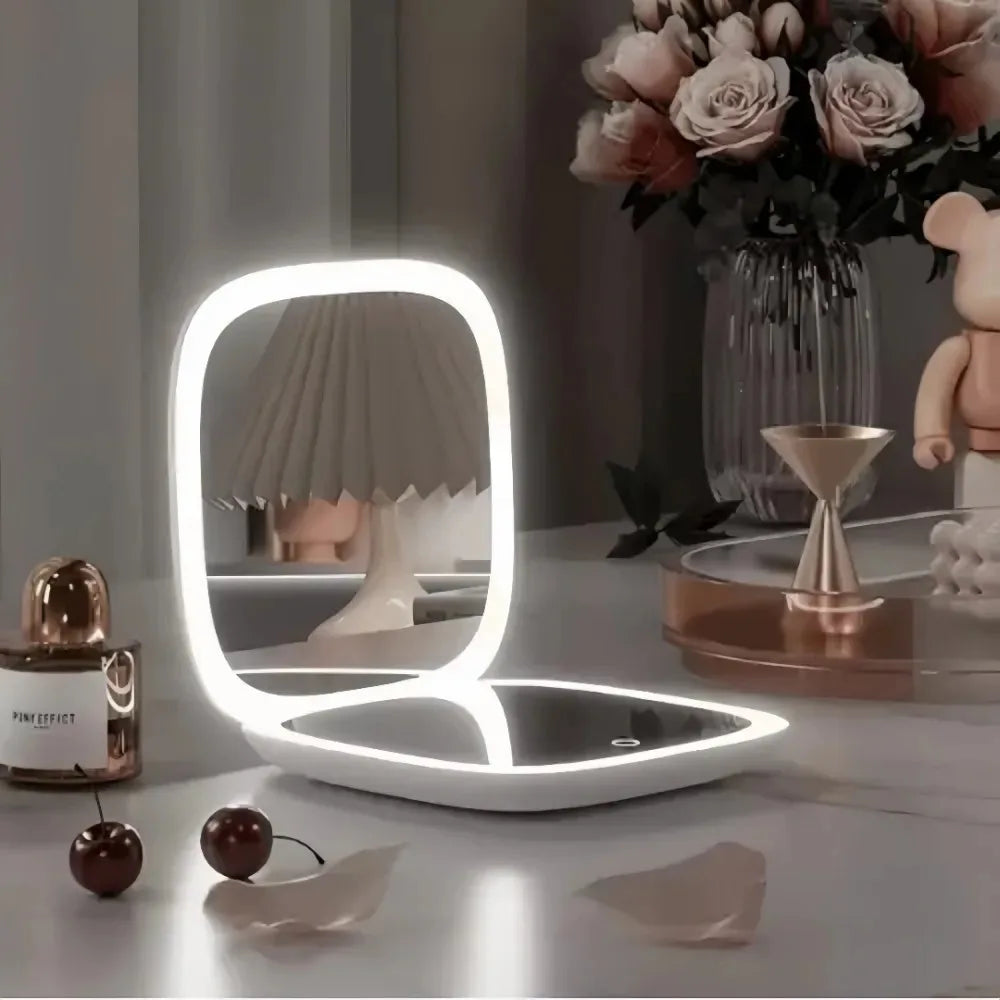 Portable LED Travel Makeup Mirror with 2X Magnification