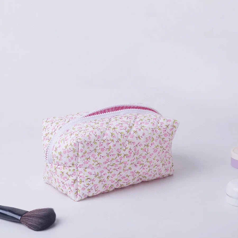 Floral Quilted Travel Makeup Bag