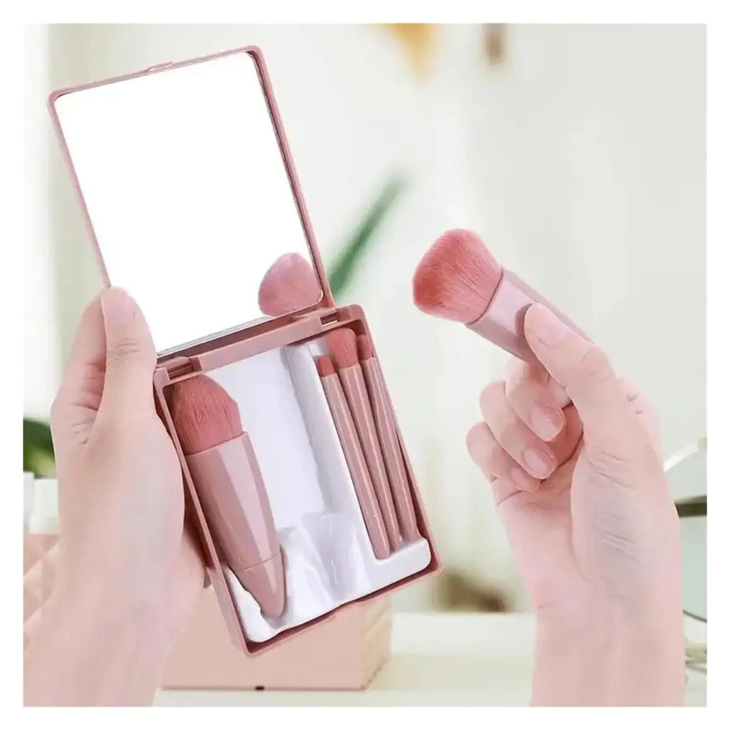 5-Piece Travel Makeup Brush Set with Case & Mirror