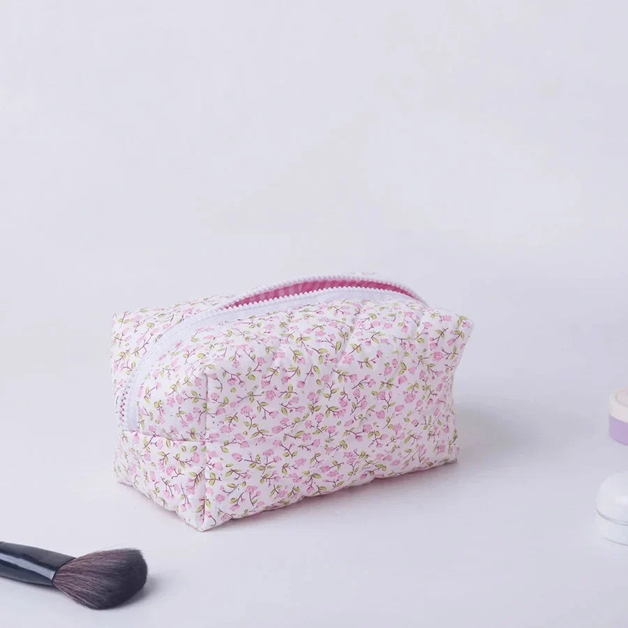 Floral Quilted Travel Makeup Bag