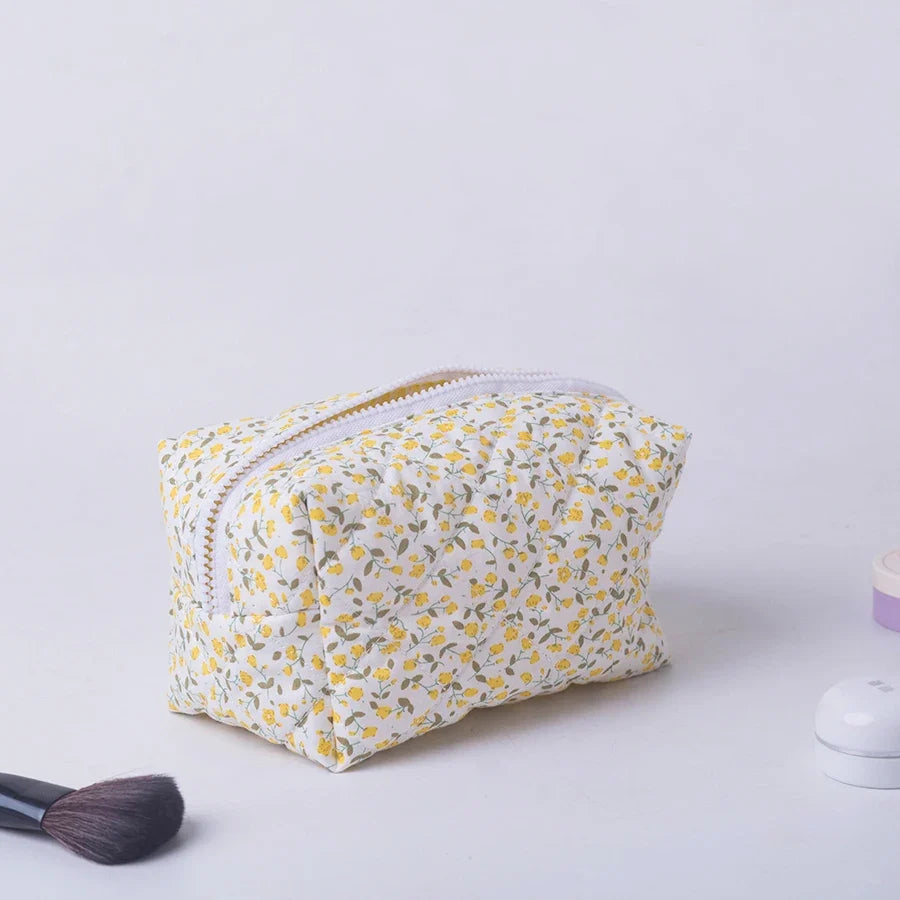 Floral Quilted Travel Makeup Bag