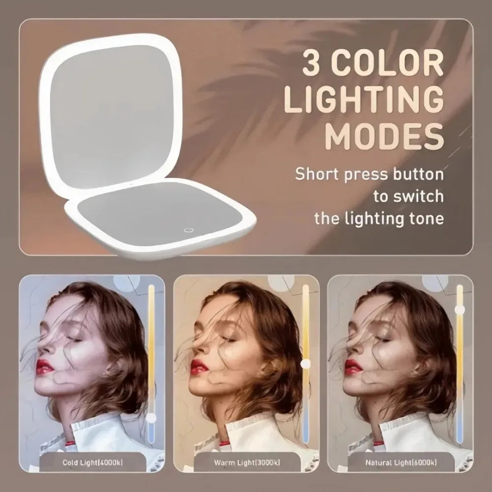 Portable LED Travel Makeup Mirror with 2X Magnification