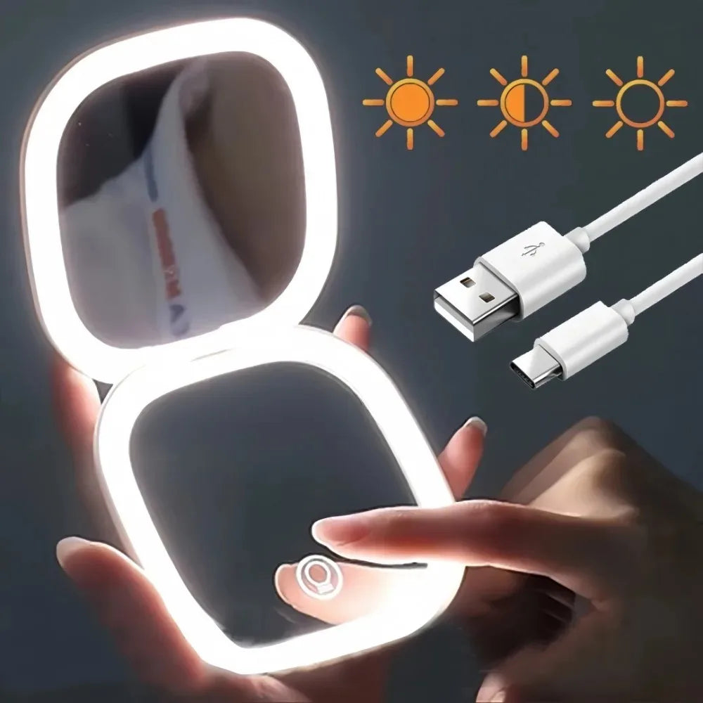 Portable LED Travel Makeup Mirror with 2X Magnification