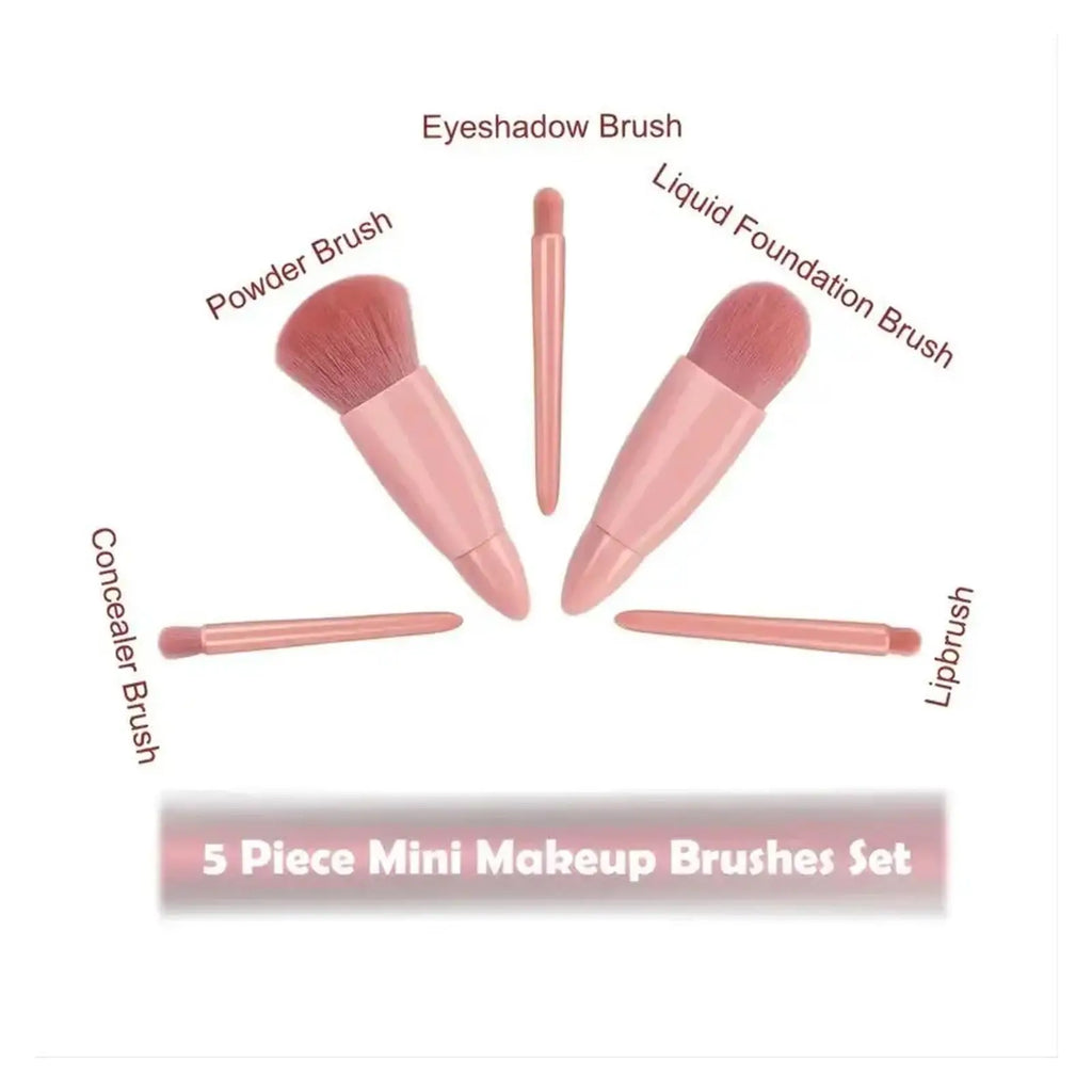 5-Piece Travel Makeup Brush Set with Case & Mirror