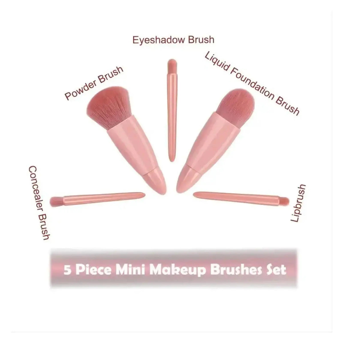 5-Piece Travel Makeup Brush Set with Case & Mirror