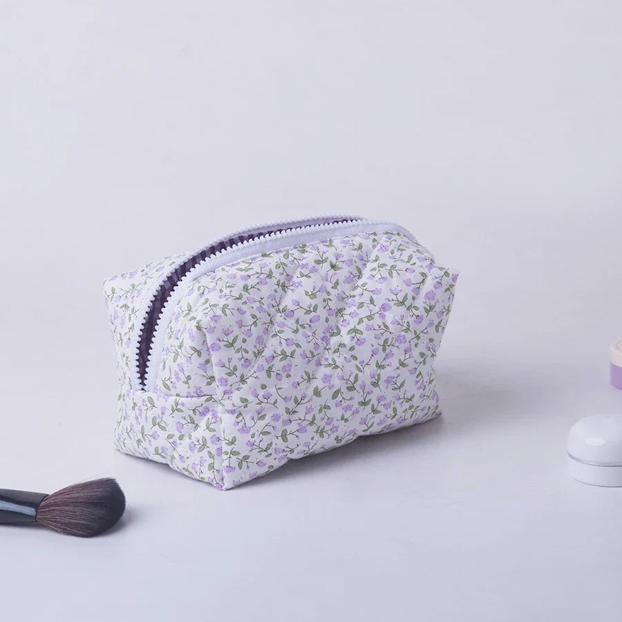 Floral Quilted Travel Makeup Bag