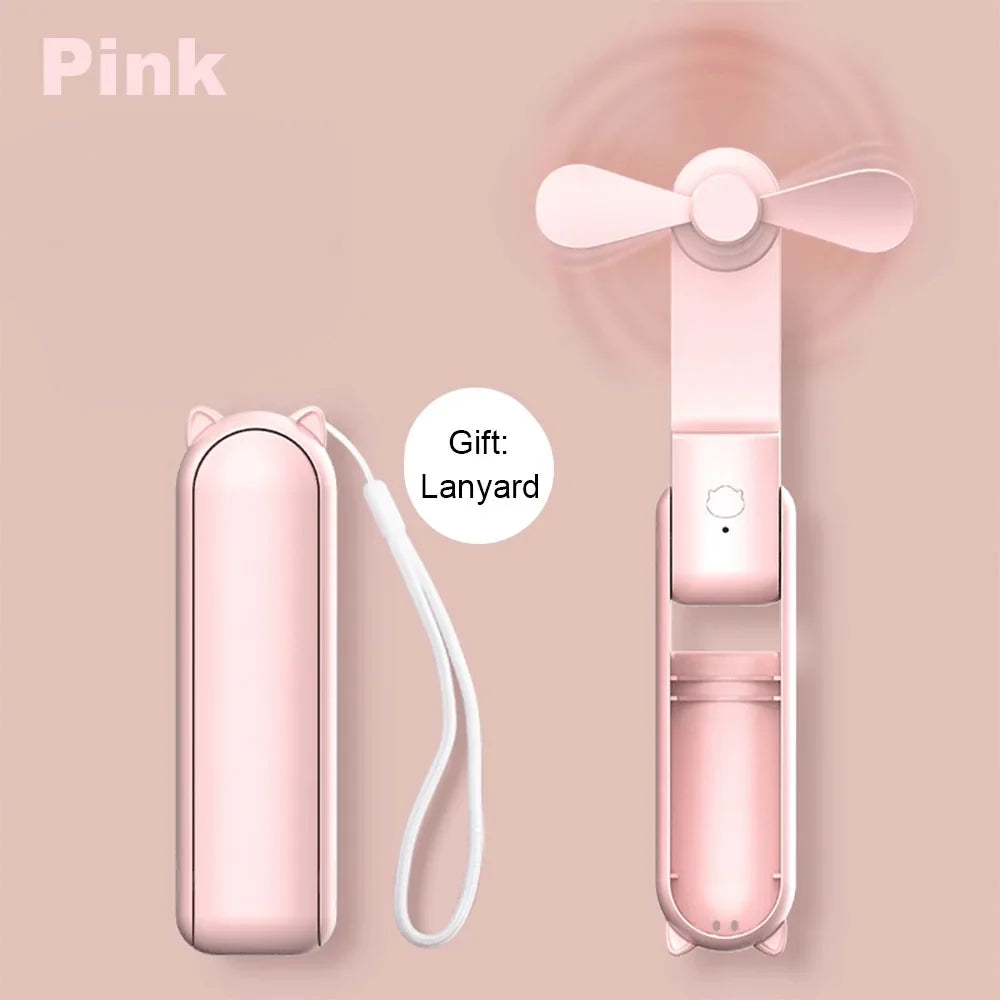 Foldable USB Rechargeable Travel Fan with Power Bank