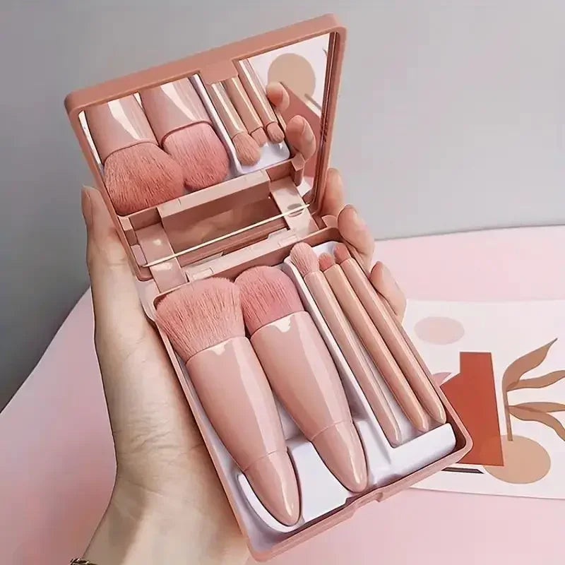 5-Piece Travel Makeup Brush Set with Case & Mirror