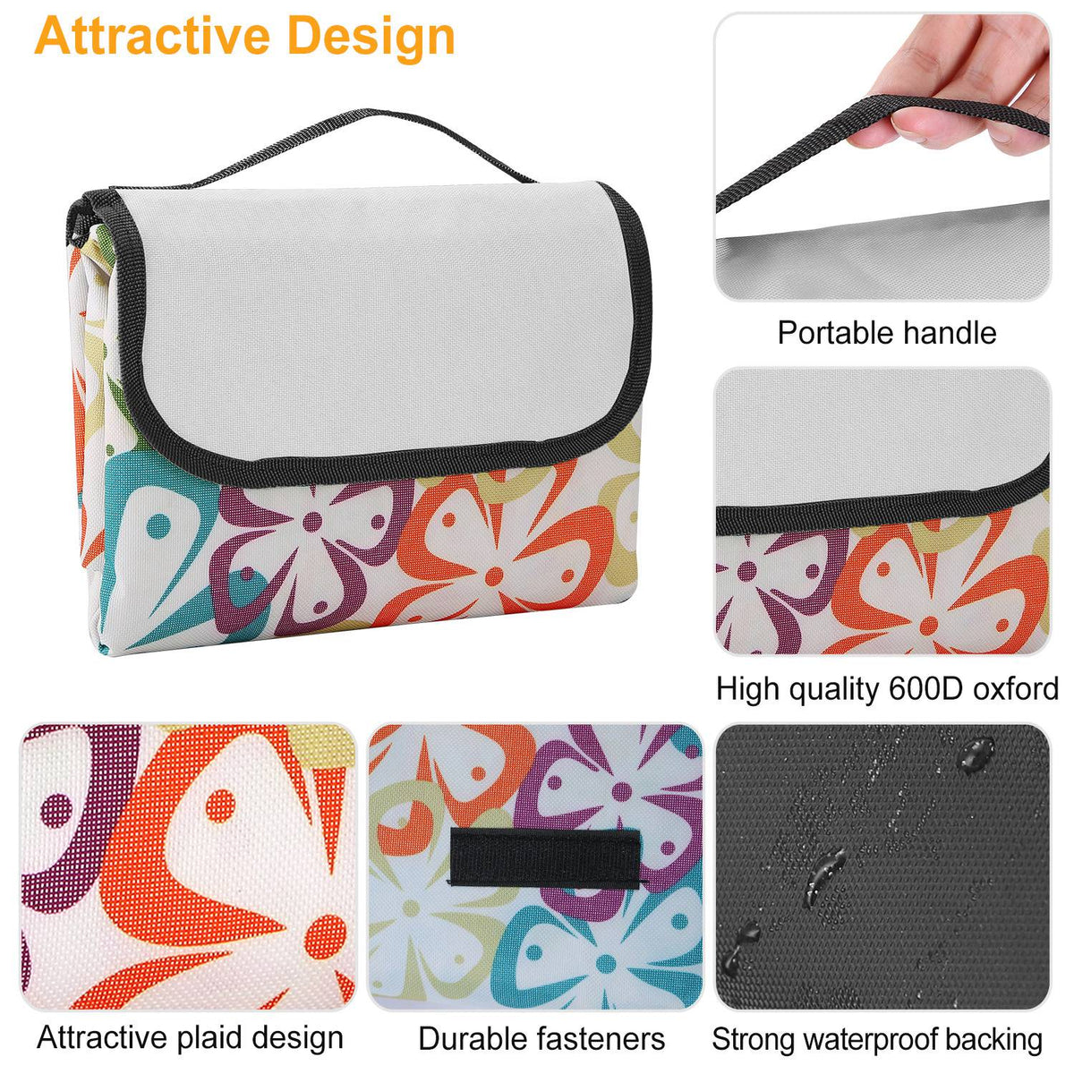 Waterproof Foldable Picnic Blanket with Carry Strap
