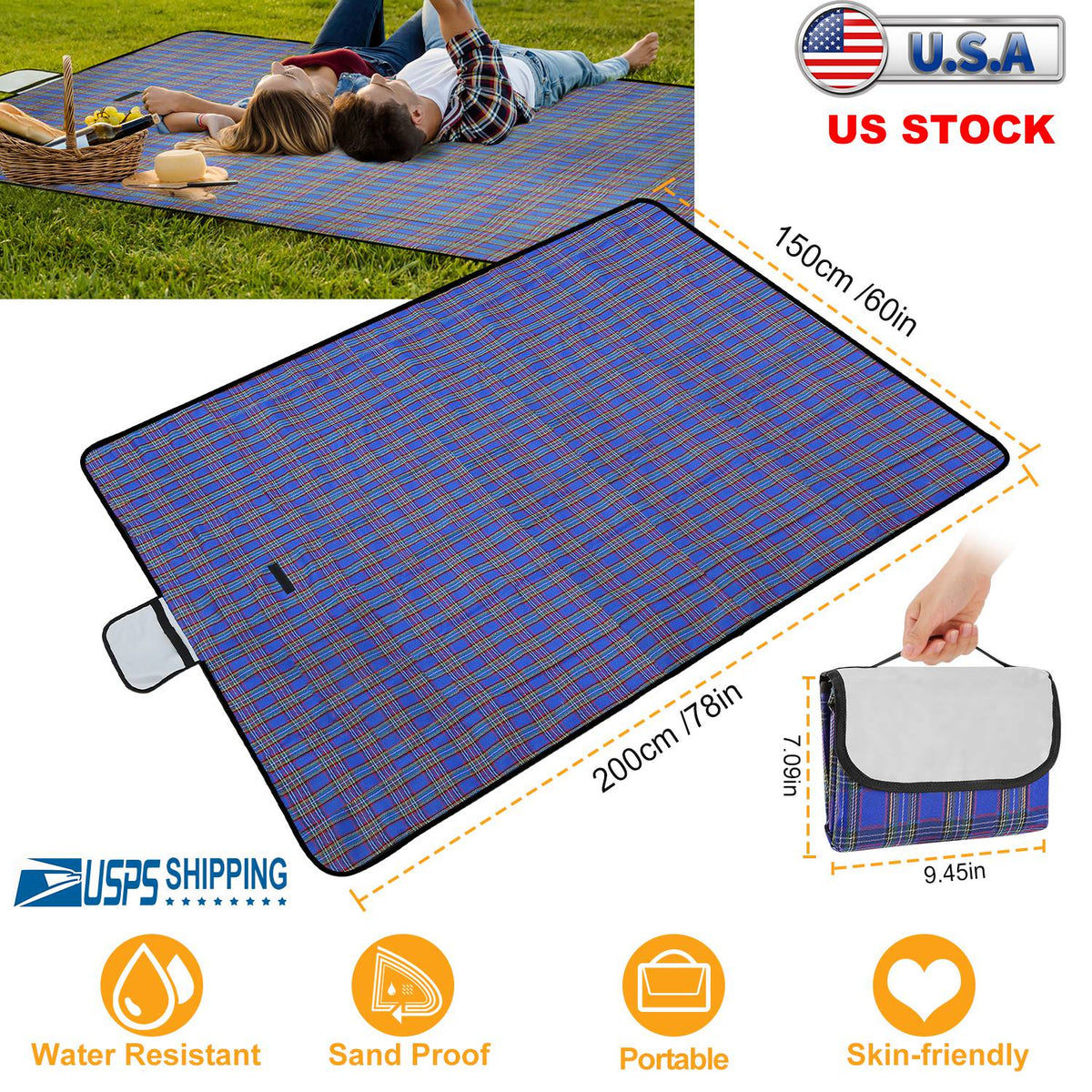 Waterproof Foldable Picnic Blanket with Carry Strap