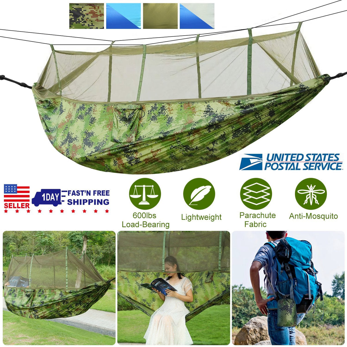 GemGear 2-Person Camping Hammock with Mosquito Net
