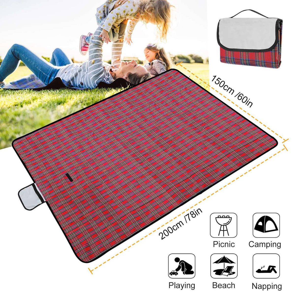 Waterproof Foldable Picnic Blanket with Carry Strap