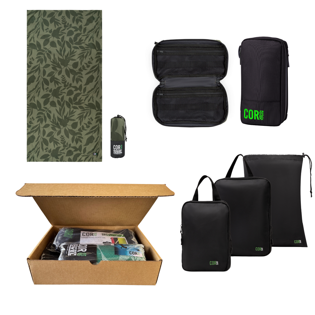 COR Surf travel gift box bundle, Kona variant, with packing accessories